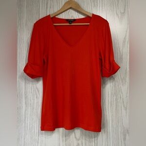 Lauren Ralph Lauren Orange  V-Neck Short Sleeve Pullover T-Shirt Top Size L LNC